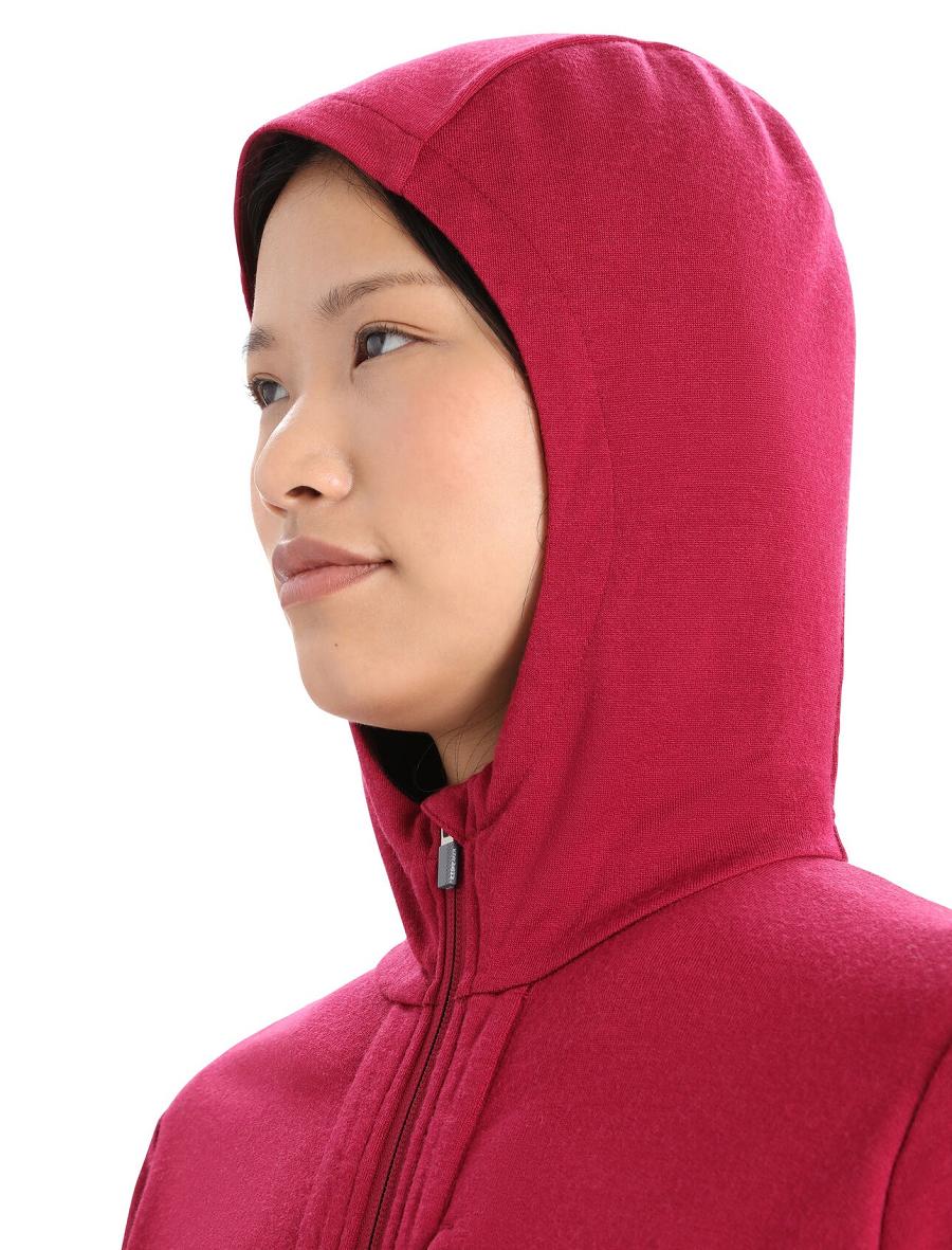 Cherry / Espresso Women's Icebreaker Merino Quantum III Long Sleeve Zip Hoodie | USA 1677EBCX